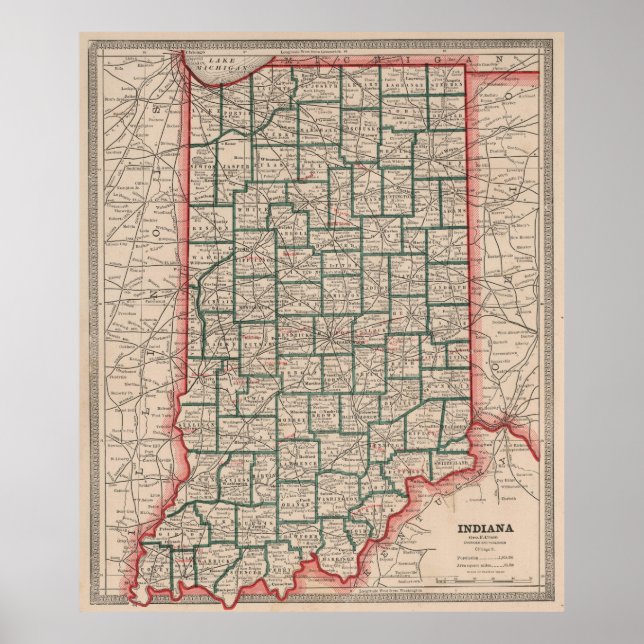 Vintage Map of Indiana (1883) Poster (Front)