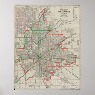 Vintage Map of Indianapolis Indiana (1921) Poster