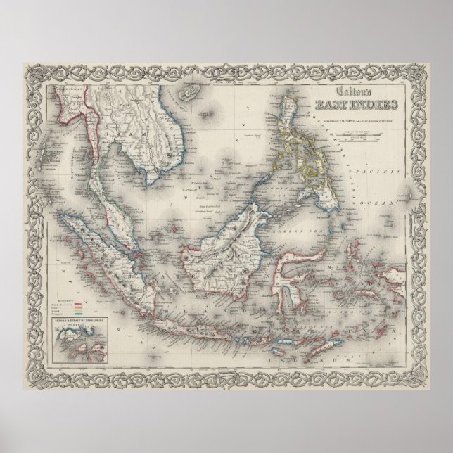 Vintage Map of Indonesia and The Philippines Poster (Front)