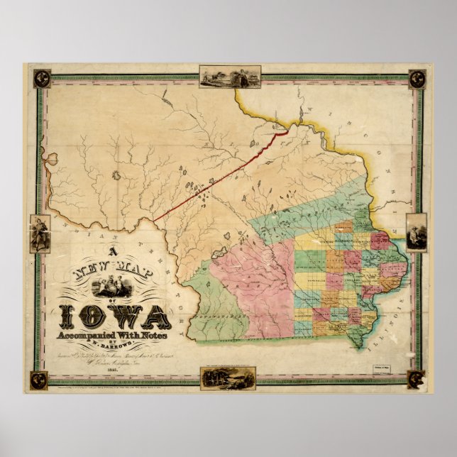 Vintage Map of Iowa (1845) Poster (Front)