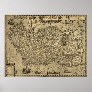 Vintage Map of Ireland (1606) Poster