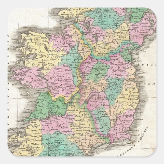Vintage Map of Ireland (1827) Square Sticker (Front)