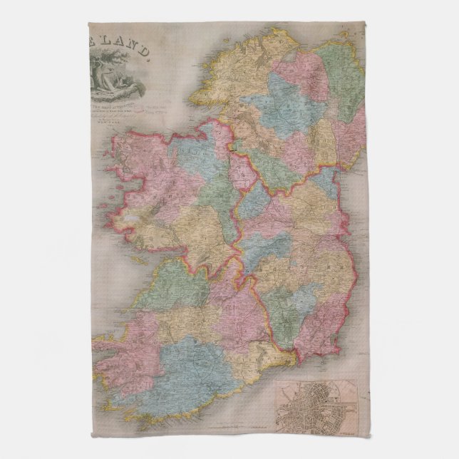 Vintage Map of Ireland (1835) Tea Towel (Vertical)