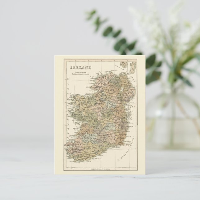 Vintage Map of Ireland 1862 Postcard (Standing Front)