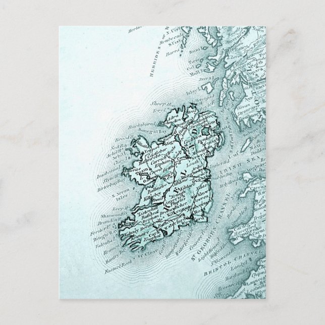 Vintage map of Ireland, green Postcard (Front)