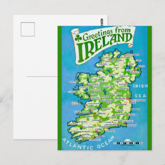 Vintage Map of Ireland Postcard