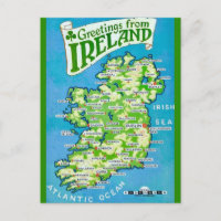 Vintage Map of Ireland Postcard