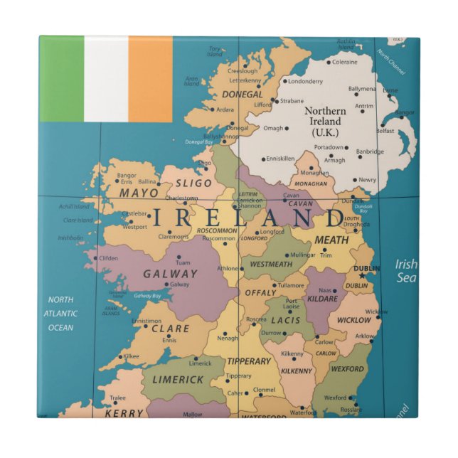 Vintage Map of Ireland Tile (Front)