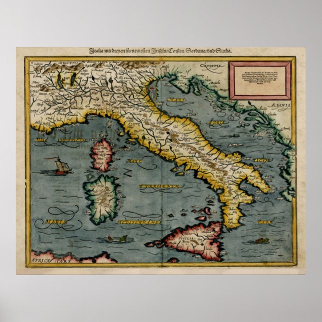 Vintage Map of Italy (1588) Poster (Front)