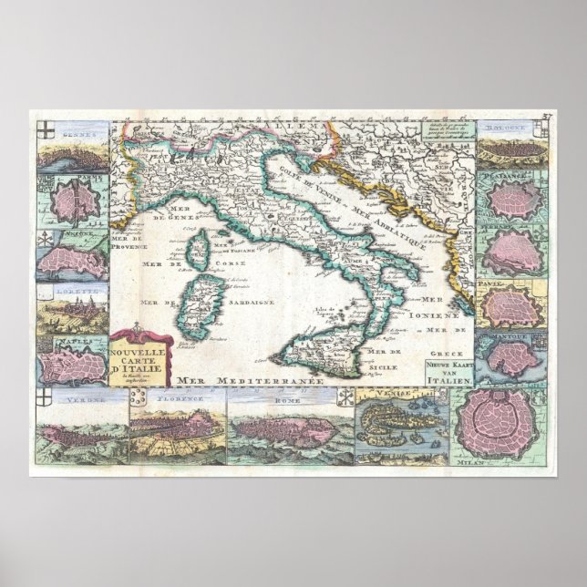 Vintage Map of Italy (1706) Poster (Front)