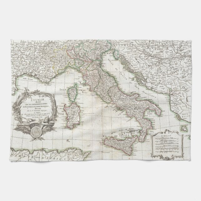 Vintage Map of Italy (1770) Tea Towel (Horizontal)