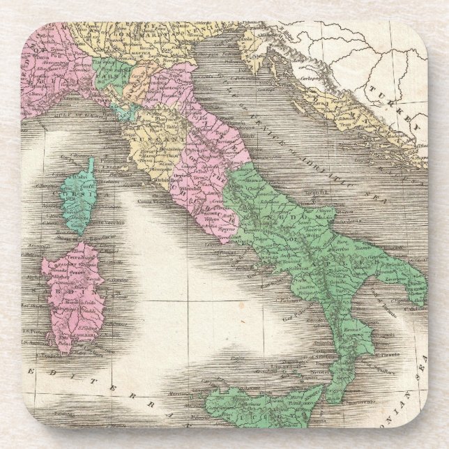 Vintage Map of Italy (1827) Coaster (Front)