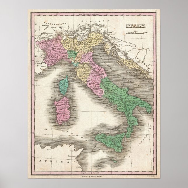 Vintage Map of Italy (1827) Poster (Front)
