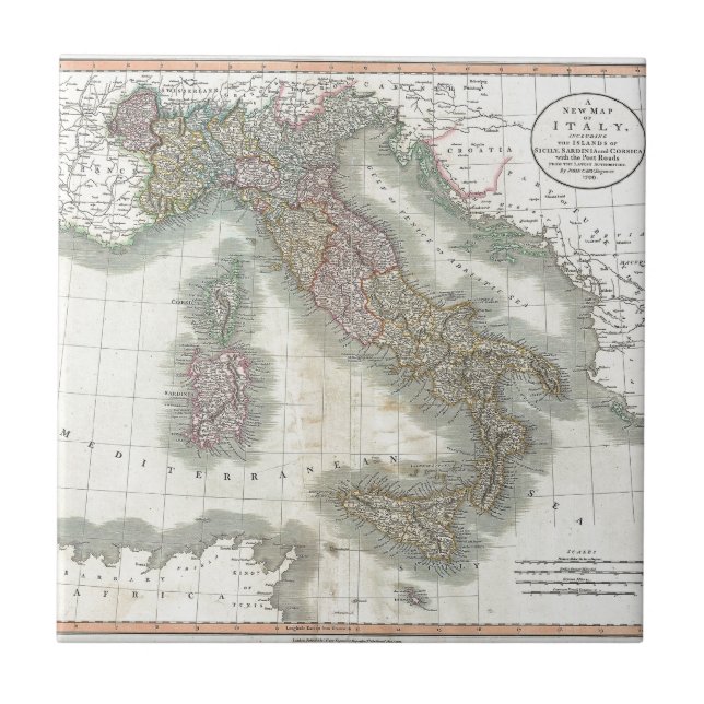 Vintage Map of Italy Tile (Front)