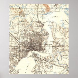 Vintage Map of Jacksonville Florida (1918) Poster