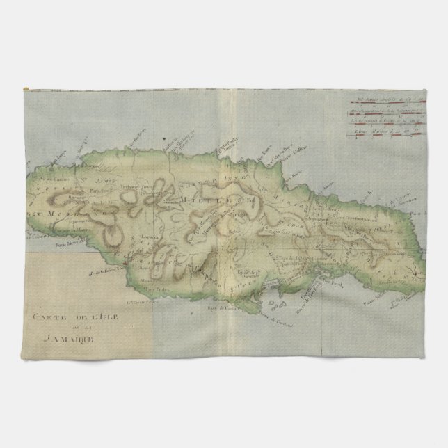 Vintage Map of Jamaica (1780) Tea Towel (Horizontal)