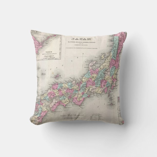 Vintage Map of Japan (1855) Cushion (Front)