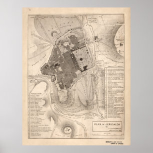 Vintage Map of Jerusalem Israel (1835) Poster