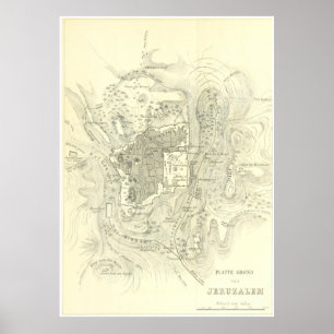 Vintage Map of Jerusalem Israel (1859) Poster