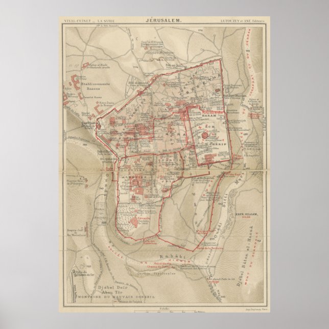 Vintage Map of Jerusalem Israel (1896) Poster (Front)