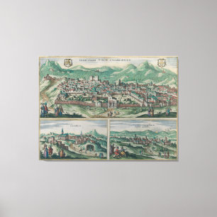 Vintage Map of Jerusalem, Nazareth and Rame Israel Canvas Print