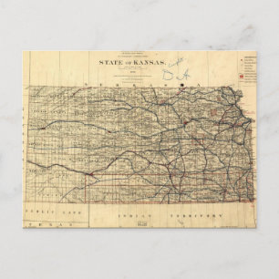 Vintage Map of Kansas (1884) Postcard