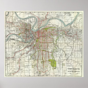 Vintage Map of Kansas City Missouri (1920) Poster