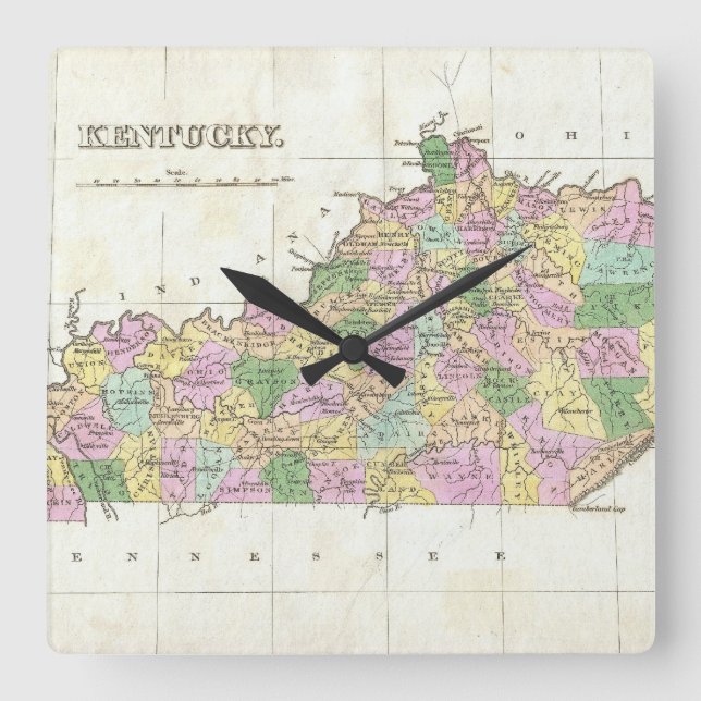 Vintage Map of Kentucky (1827) Square Wall Clock (Front)