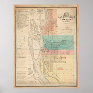 Vintage Map of La Crosse WI (1874) Poster