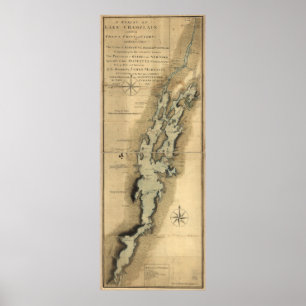 Vintage Map of Lake Champlain (1865) Poster
