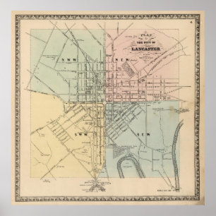 Vintage Map of Lancaster PA (1864) Poster