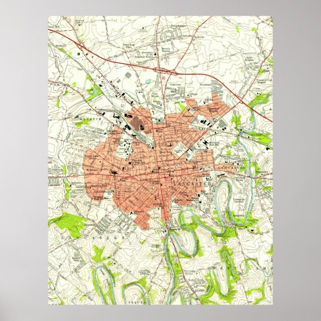 Vintage Map of Lancaster Pennsylvania (1956) Poster (Front)