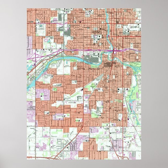 Vintage Map of Lansing Michigan (1965) Poster (Front)