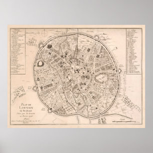 Vintage Map of Leuven Belgium (1746) Poster