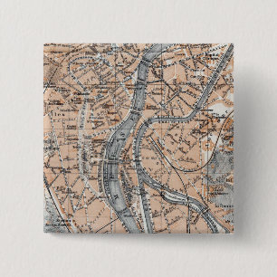 Vintage Map of Liège Belgium (1905) 15 Cm Square Badge
