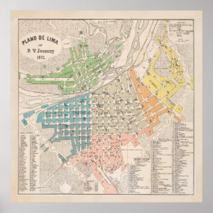 Vintage Map of Lima Peru (1872) Poster