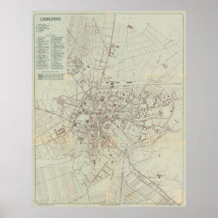 Vintage Map of Ljubljana Slovenia (1910) Poster