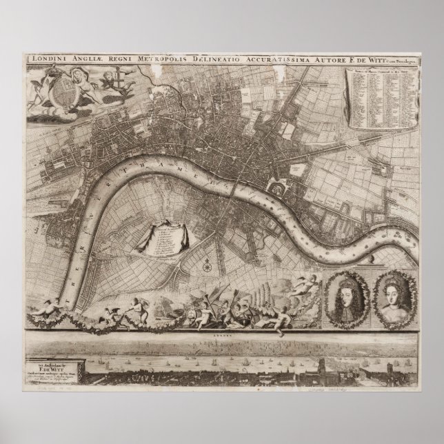 Vintage Map of London (1693) Poster (Front)