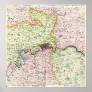 Vintage Map of London and Surrounding Area, 1764 Poster