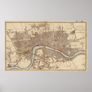 Vintage Map of London England (1807) Poster