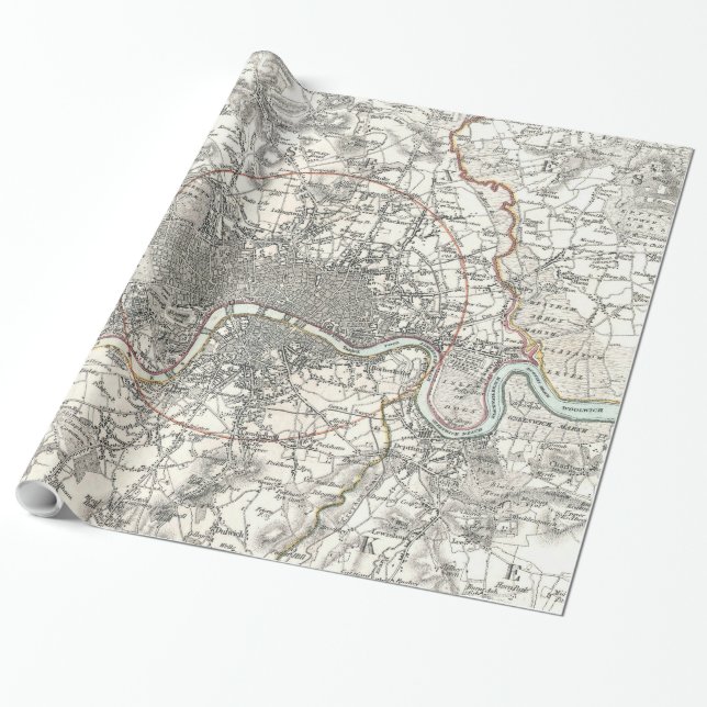Vintage Map of London England (1832) Wrapping Paper (Unrolled)