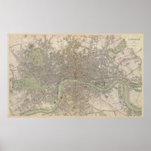 Vintage Map of London England (1843) Poster