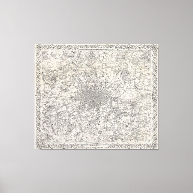 Vintage Map of London England (1855) Canvas Print (Front)