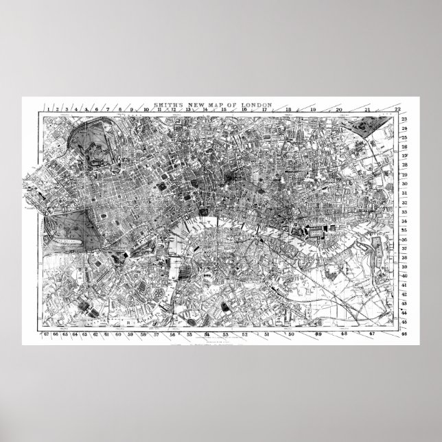 Vintage Map of London England (1860) BW Poster (Front)