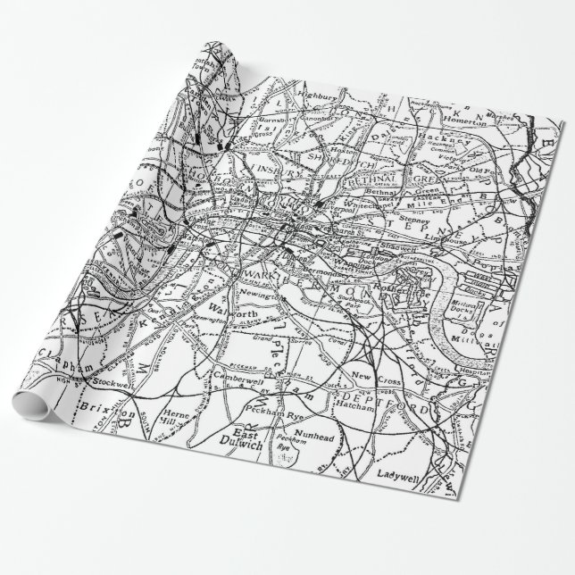 Vintage Map of London England (1911) Wrapping Paper (Unrolled)