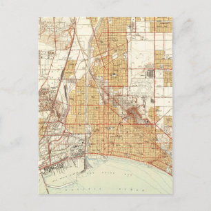 Vintage Map of Long Beach California (1949) 2 Postcard