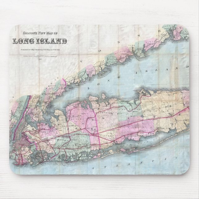 Vintage Map of Long Island (1880) Mouse Pad (Front)