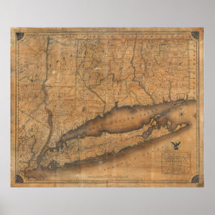 Vintage Map of Long Island and Connecticut (1815) Poster