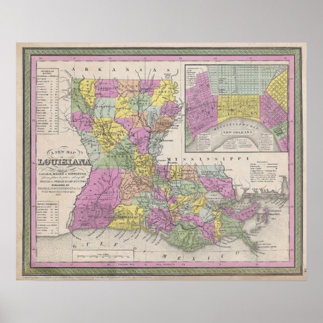 Vintage Map of Louisiana, 1853 Poster (Front)