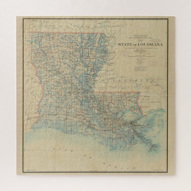 Vintage Map of Louisiana (1896) Jigsaw Puzzle (Vertical)